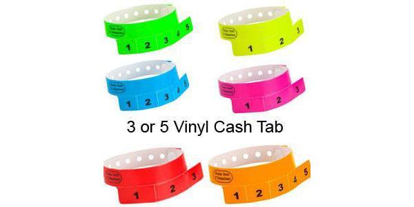CASH TAG 3 - 5 Tabs Vinyl Wristbands 500 Box