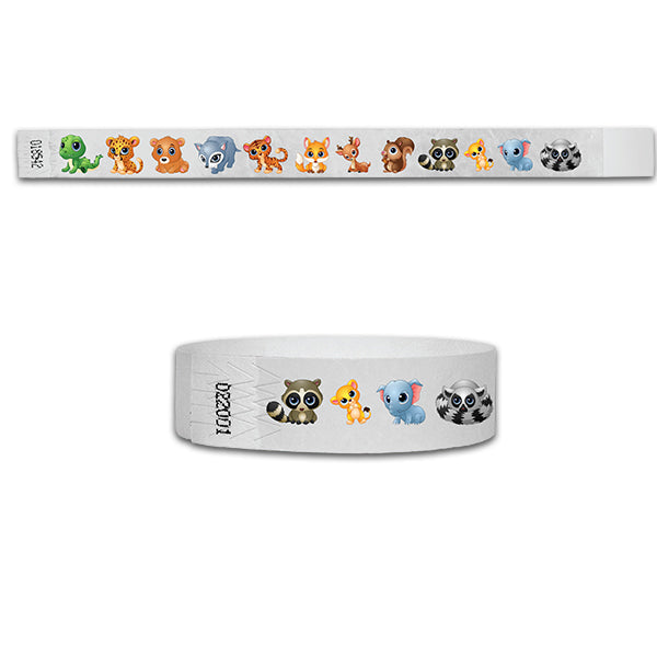 3/4" Baby Animals Multi-Color Tyvek Wristbands