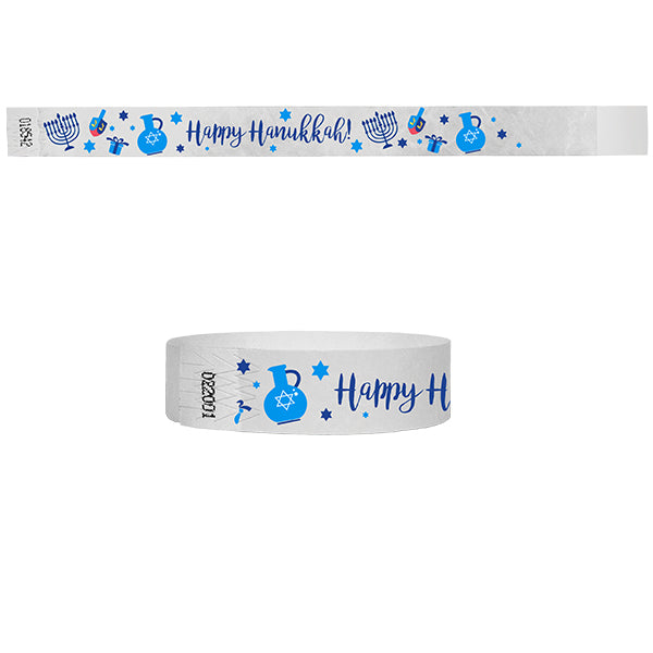 3/4" Happy Hanukah Multi-Color Tyvek Wristbands